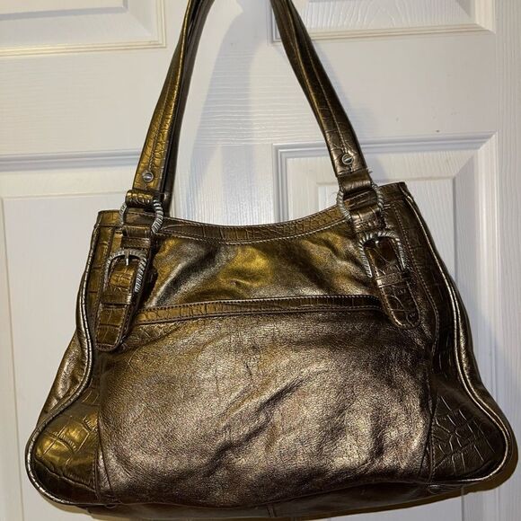 Judith Ripka leather Bronze Large  shoulder bag silver tone hardwares - Picture 4 of 16